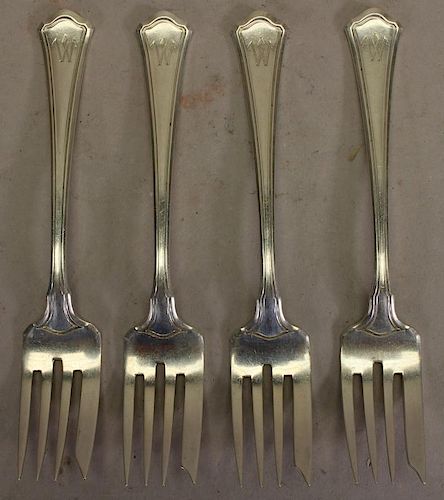 (4) Monogrammed "W" Sterling Silver Fish Forks