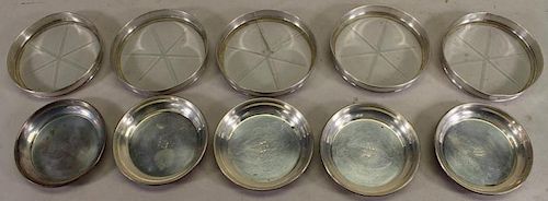 (10) Sterling Silver/Glass Wine Coasters