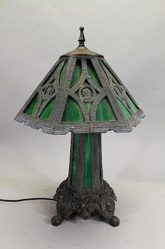 Green Slag Glass Lamp