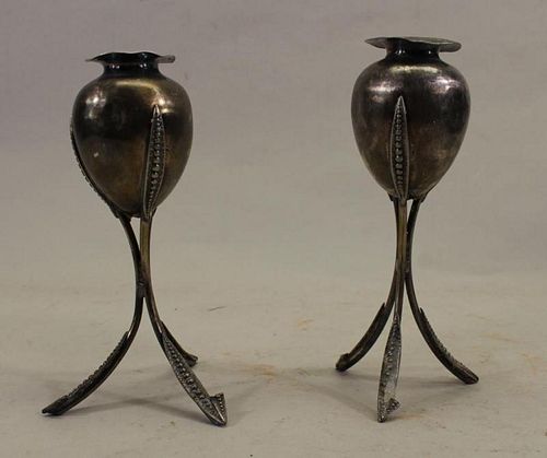 Pair of Mixed Metal Miniature Planters on Stands