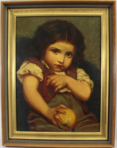19th C. European School, Young Girl with Apple