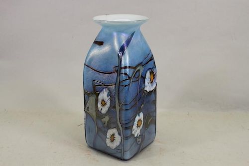 Vintage Aurene Style Glass Vase, Signed