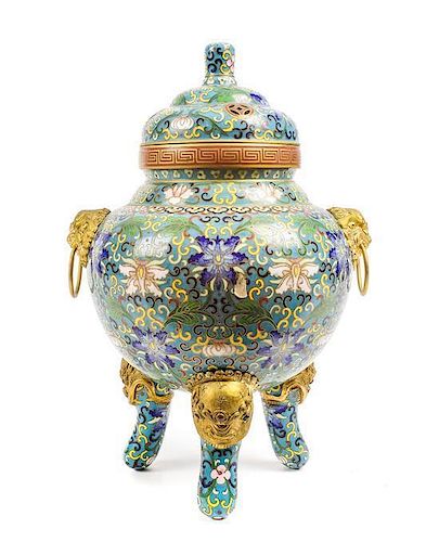 An Asian Cloisonne Censer, Height 11 inches.