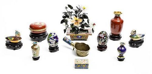 A Collection of Eleven Small Chinese Export Cloisonne Figures, Height of tallest 6 1/8 inches.