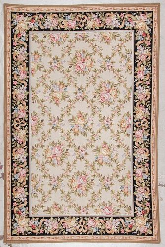 Vintage Continental Style Needlepoint Rug: 5'10'' x 8'10''
