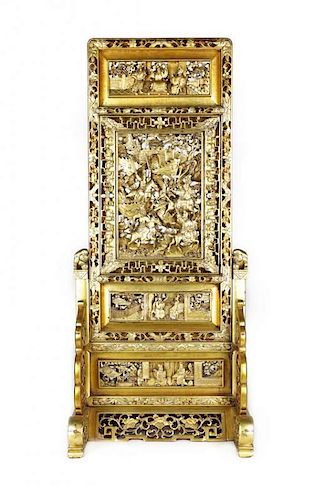 A Chinese Gilt Painted Floorscreen, Height 36 inches.