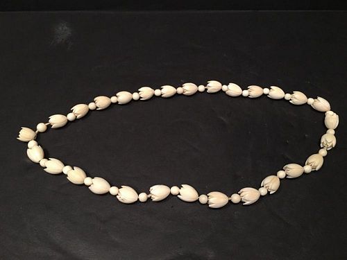 OLD Chinese Ivory Necklace with nice carvings. 22" long
