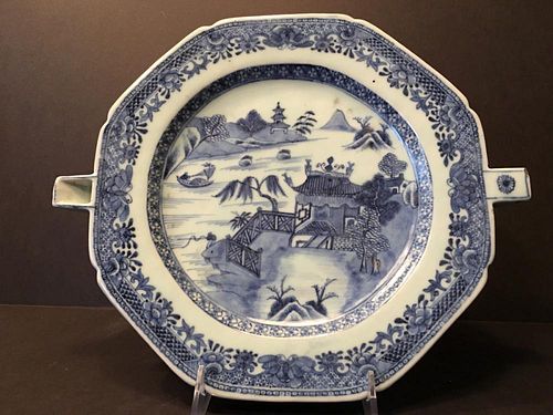 ANTIQUE Chinese Large Blue and White Warming Dish, late 18th C
