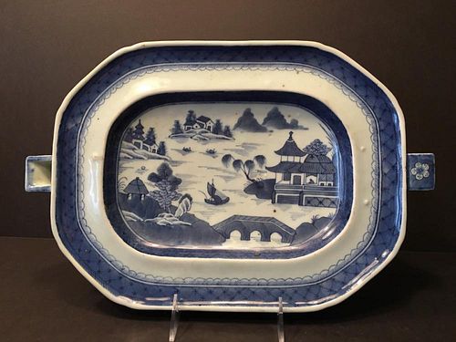 ANTIQUE Chinese Large Blue and White Warming Dish, 19th C