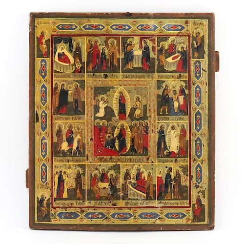 19th Century Russian Painted and Parcel Gilt Icon