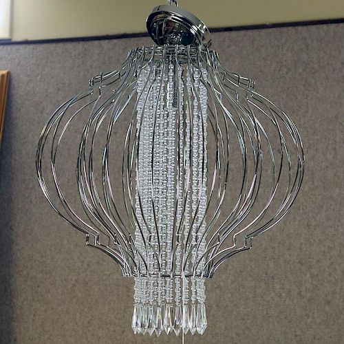 Modern Chrome and Hanging Crystal Pendant Light Fixture