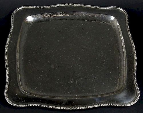 Sterling Silver Tray. Hammered, Gadrooned Rim.