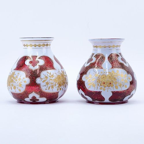 Pair of Antique Bohemian Cased Ruby and White Glass V