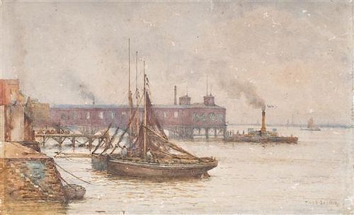 Thomas Hale Sanders, (British, 19th/20th century), Boats at the Dock, 1889