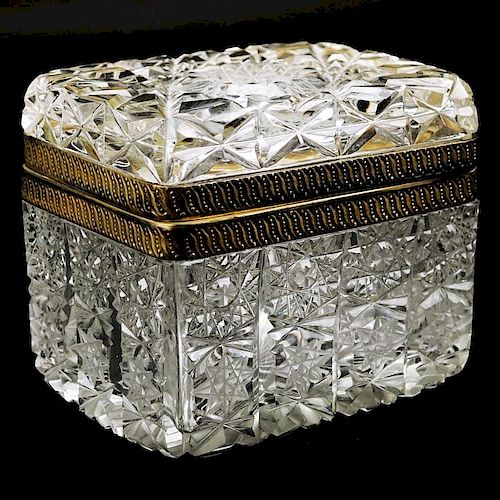 Antique Cut Glass and Brass Jewelry Box