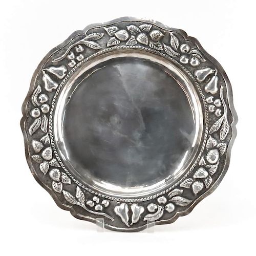 Peruvian Silver Plate Round Serving Tray.