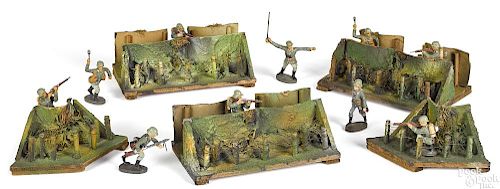 Elastolin painted wood & paper trenches & soldiers