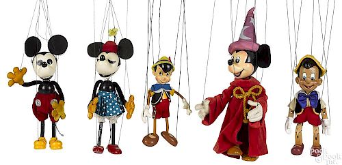 Five Bob Baker Disney puppet marionettes