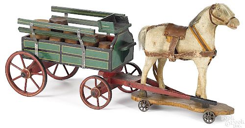 Painted brewery wagon with platform horse pull toy