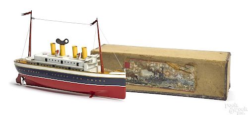 Bing painted tin clockwork four stack ocean liner