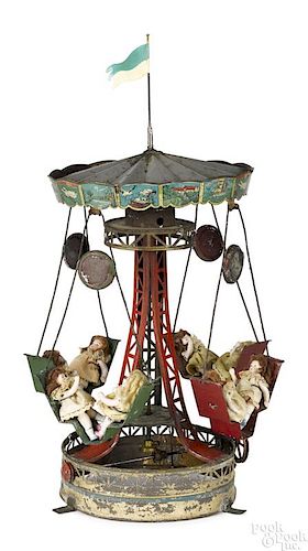 Muller & Kadader painted tin & lithograph carousel