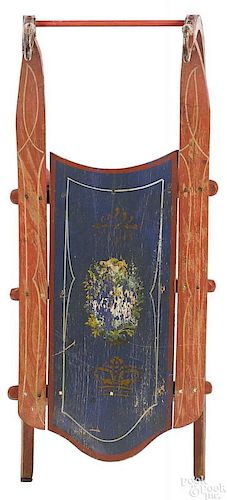 Child's painted wood sled, 19th c.