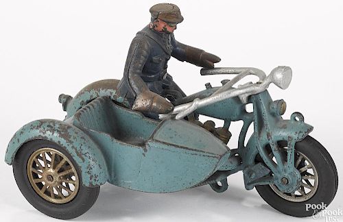 Hubley cast iron police motorcycle with sidecar