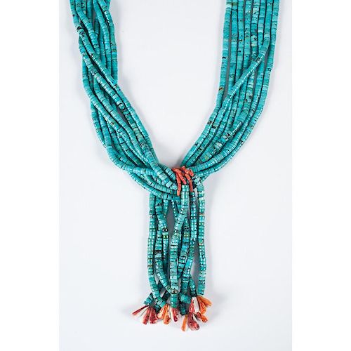 Kewa Multi-Strand Natural Turquoise and Branch Coral Necklace, Attributed to Lupe Pena (Kewa, b.1916)