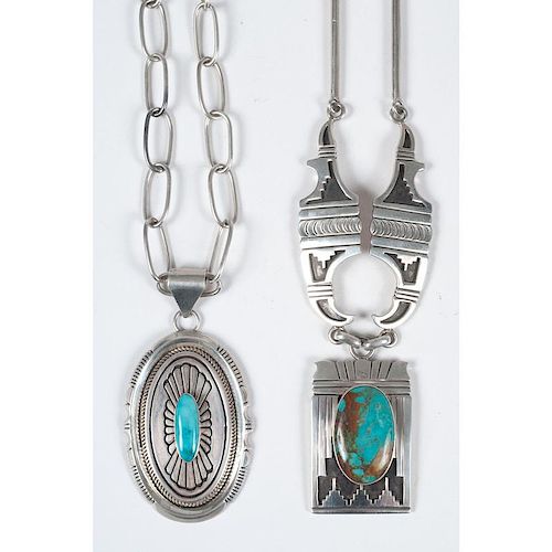 Navajo Sterling Silver and Turquoise Necklaces by Leonard Nez (Dine, b. 1930) and Jonathan Nez (Dine, b. 1965)