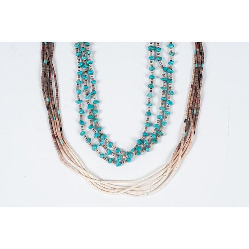 Pueblo Style Multi-Strand Heishi and Turquoise Necklaces