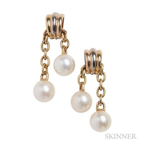 18kt Gold and Cultured Pearl Trinity Earrings, Cartier