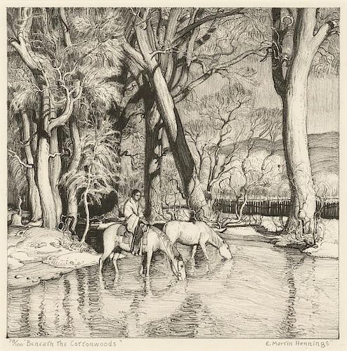 E. Martin Hennings (1886-1956), "Beneath the Cottonwoods (Pair)"