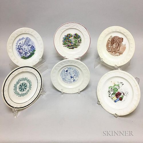 Six Transfer-decorated Ceramic Alphabet Plates