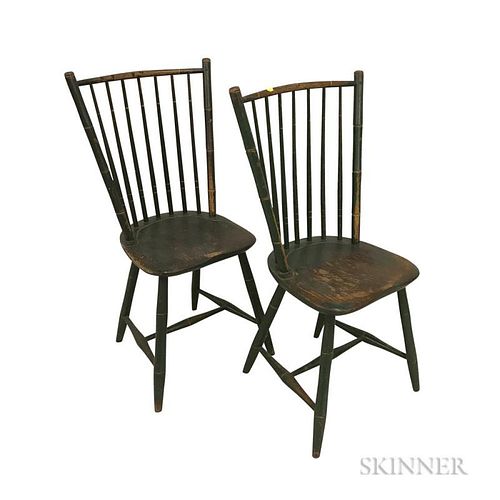 Pair of Green-painted Bamboo-turned Windsor Side Chairs
