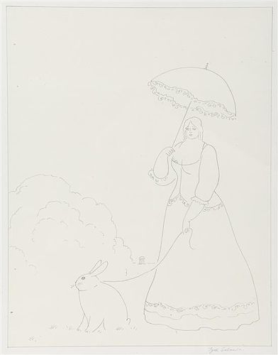 Igor Galanin, (Russian/American, b. 1937), Woman with a Rabbit on a Leash