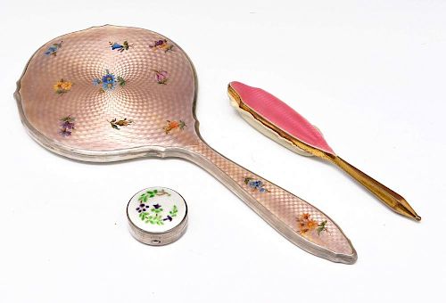 Grouping of three guilloche enamel objects
