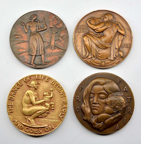 Grouping of four bronze medallions, Medallic Art Co. NY
