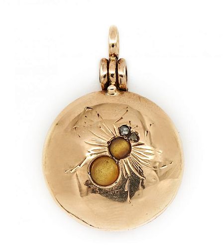 14k Rose gold Victorian locket with engraved insect