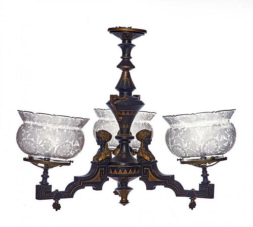 Egyptian revival 3 light chandelier