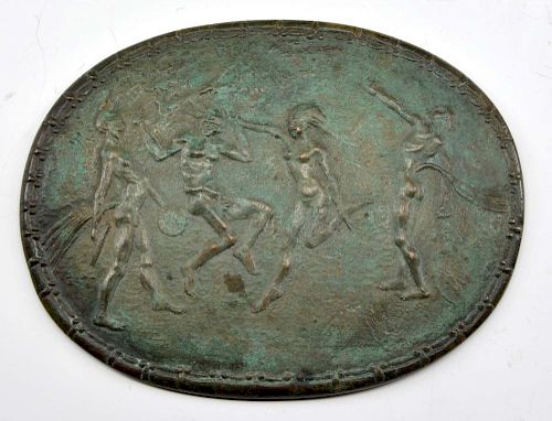 Patinated bronze medallion, nude figures frolicking