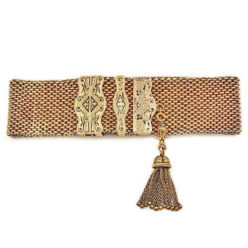 14k Yellow gold wide Victorian slide bracelet with tassel