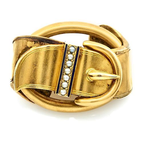 18k Yellow gold Victorian buckle brooch