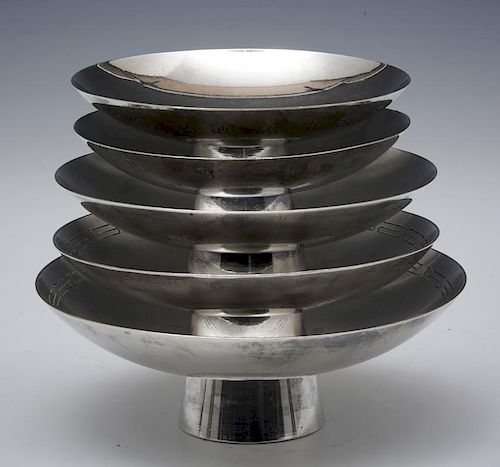 Grouping of five Japanese silver graduated pedestal bowls