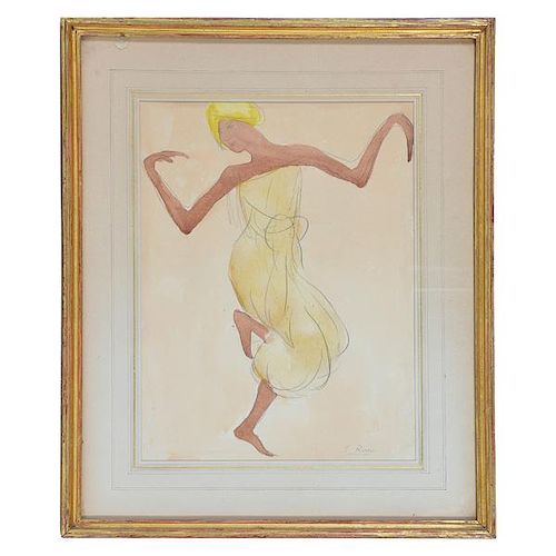 Auguste Rodin, Cambodian Dancer, watercolor