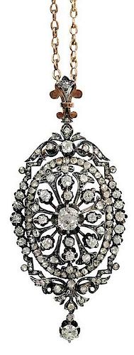 Antique Silver Topped Gold Diamond Pendant