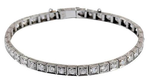 Vintage Platinum & Diamond Line Bracelet