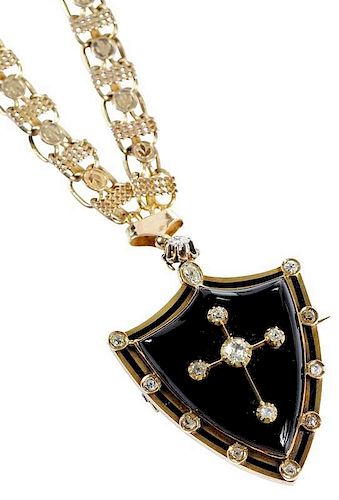 Antique 14kt. Diamond & Onyx Mourning Necklace