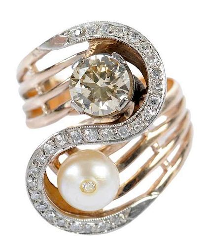 14kt. Diamond & Pearl Ring