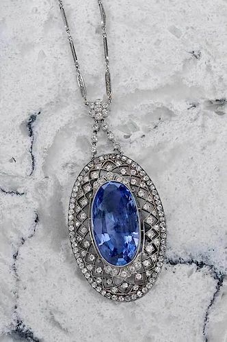 Antique Platinum, Sapphire & Diamond Pendant