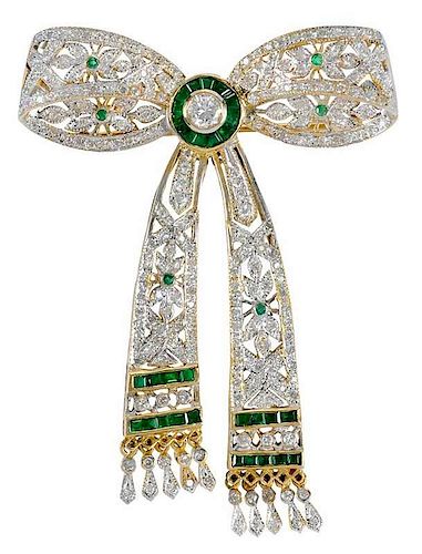 14kt. Diamond & Emerald Bow Brooch